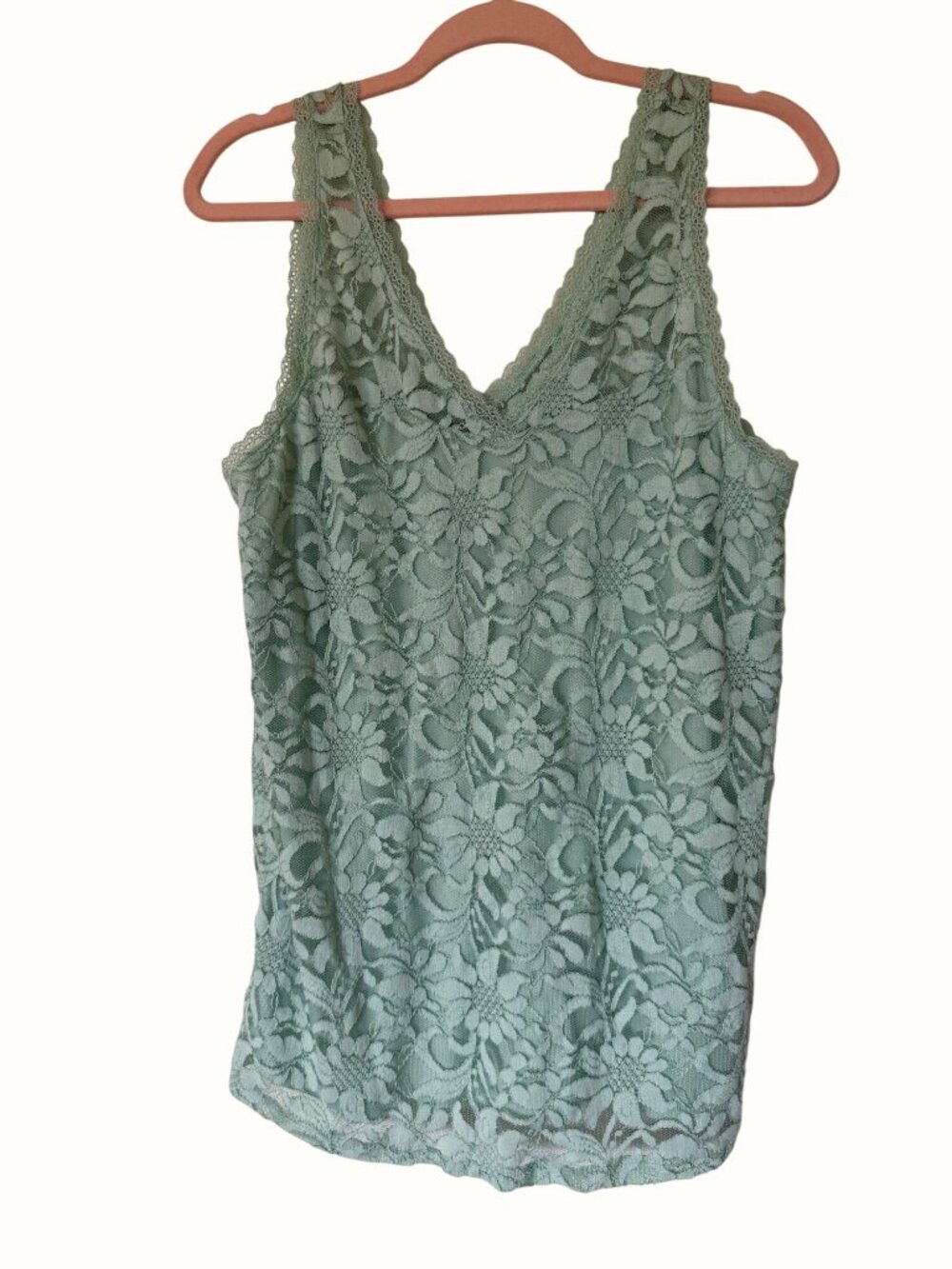 Torrid Mint Green Lace Tank Top Size 0 Sleeveless V-Neck Lined Floral Lace NWT
